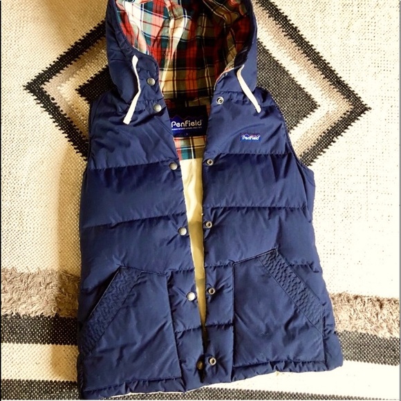 PERFECT COND Penfield Navy + Plaid Puffer Vest XS - Picture 1 of 6